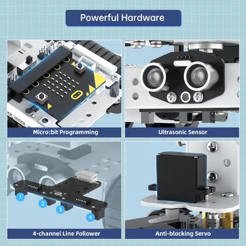 Vista 3 de Qtruck - Robot inteligente 4 en 1 para programación Micro:bit V2, proyecto STEM, kit de robot educativo, auto tanque rastreado para principiantes