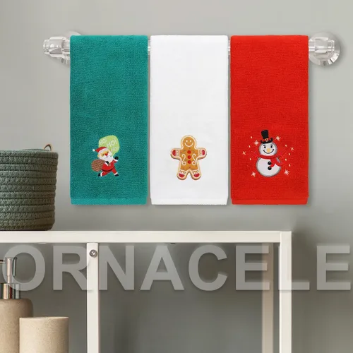 Vista 5 de Juego de 3 toallas de mano de gran tamaño para Navidad, 34 x 74 cm 100% algodón grueso toallas de cocina navideñas, diseño decorativo bordado