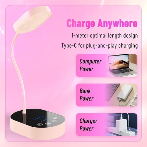 Vista 8 de Lámpara de curación flash, 36 W, mini gel inalámbrico x lámpara de uñas de curación, sensor automático, cuello de cisne, portátil, USB, secado