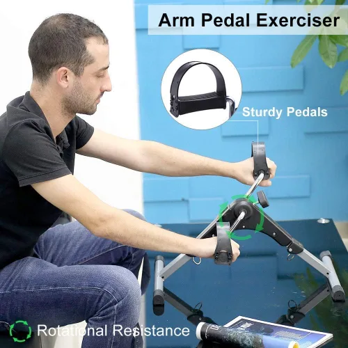 Vista 6 de Bicicleta estática plegable para debajo del escritorio, ejercitador de pedal de brazo y pierna portátil