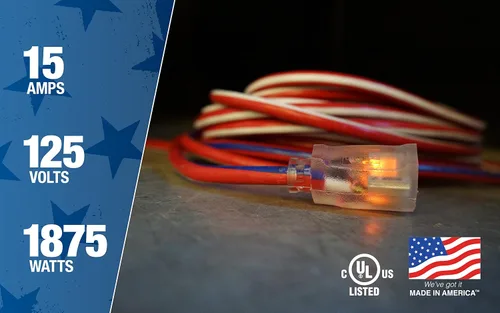 Vista 12 de Coleman Cable, cable de prolongación de calidad de contratista de 12/3 con final iluminado, fabricación estadounidense., Blanco, 2548USA1