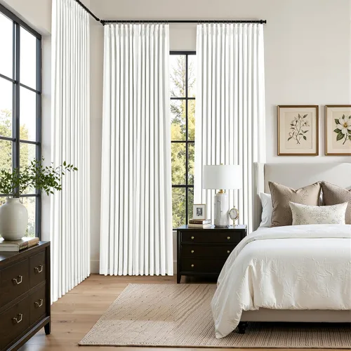 Vista 9 de Cortinas opacas plisadas de lino beige y blanco de 90 pulgadas de largo para dormitorio o sala de estar, juego de 2 paneles, oscurecimiento