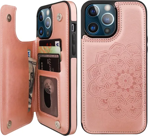 Vista 11 de Vaburs Funda compatible con iPhone 13 Pro Max con tarjetero y diseño de mandala en relieve, de piel sintética, doble botones, a prueba de golpes