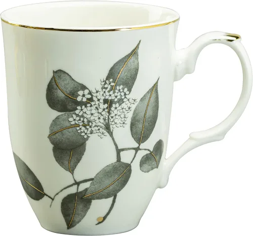 Vista 2 de Gracie China by Coastline Imports Juego de 4 tazas de porcelana con hojas metálicas, 12 onzas, oro negro