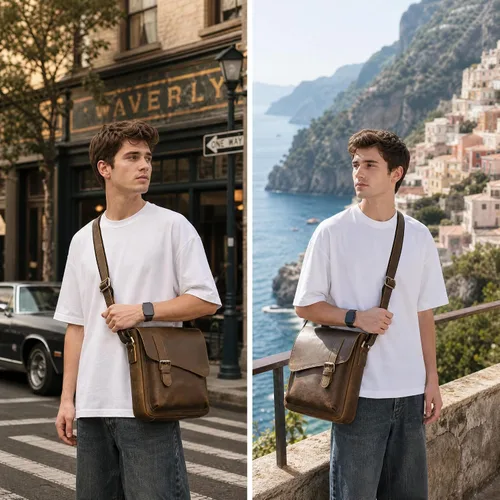 Vista 2 de NIUCUNZH Genuine Leather Men Messenger Bag Shoulder Crossbody Purse Work Coffee