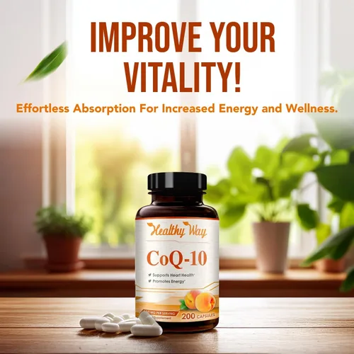 Vista 6 de Coenzima Q10 200 mg CoQ10 Suplemento -Una vez al día CoQ10 200mg Cápsulas en polvo para la salud del corazón, antioxidantes y apoyo energético, sin