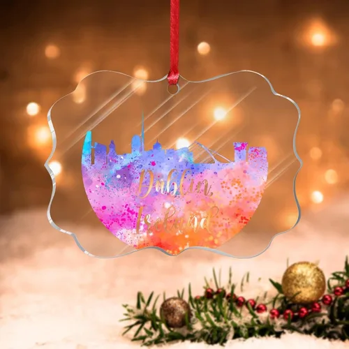 Vista 9 de Alemania Frankfurt Skyline Adorno de Navidad 2022 Alemania Frankfurt, arte de acuarela, adornos de Navidad para niños, colorido paisaje de ciudad