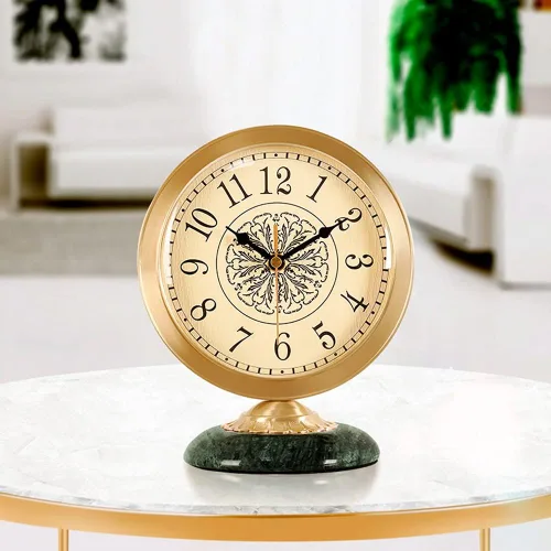 Vista 2 de Retro Vintage Metal Table Clock, Small Non-Ticking Clock with Silent Quartz Movement - Battery Operated Desk Clock with HD Glass Face