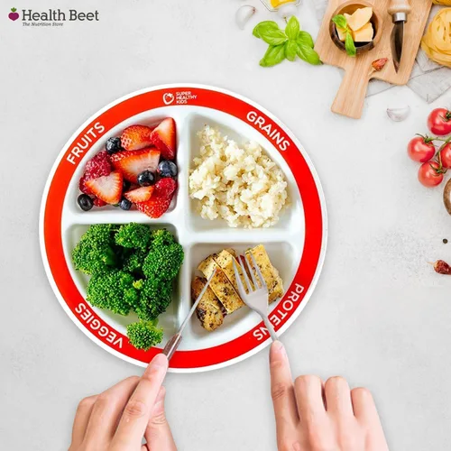 Vista 6 de Plato con porciones divididas para niños MyPlate, con 4 secciones divertidas & balanceadas para quisquillosos, English