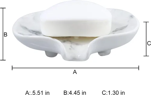 Vista 4 de Jabonera con textura de mármol de cerámica, ranura autodrenante, portátil para ducha, baño y fregadero de cocina