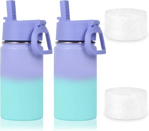 Vista 17 de Volhoply Botella de agua de acero inoxidable aislada de 14 onzas con tapa de pajita y funda de silicona, sin BPA, fácil de usar para niños y niñas