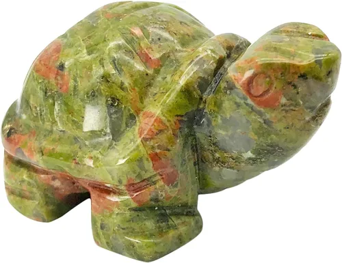 Vista 5 de Fekuar Estatua de tortuga de piedra de jaspe de dálmata, escultura coleccionable de animales de tortuga tallada a mano, cristal curativo Fengshui