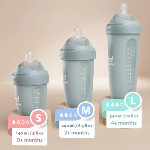 Vista 2 de Herobility Botellas Anti-Cólico Dobles para Bebé – 5 fl oz/140ml – Paquete de 4 – Multicolor – Blanco, Gris, Rosa, Rosa de Hawthorn