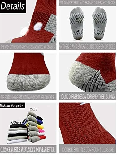 Vista 5 de Calcetines de fútbol de fútbol 3 pares de calcetines deportivos de equipo atléticos hasta la rodilla transpirables de compresión para adultos