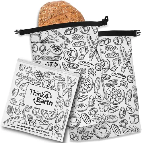 Vista 12 de THINK4EARTH® Bolsas de pan reutilizables negras prémium para pan casero, duraderas y lavables (paquete de 2)