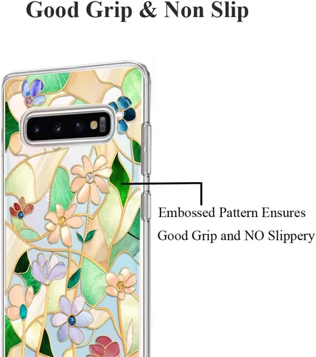 Vista 17 de Unov Funda para Galaxy S10, transparente con diseño en relieve, flor Flor estética