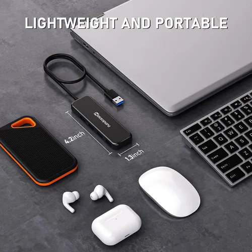 Vista 5 de Minisopuru Hub USB de 4 puertos, concentrador USB para portátil con cable extendido de 1.8 pies (no se admite carga), divisor USB para unidad flash