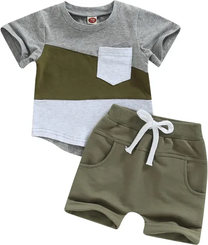 Vista 29 de Conjunto de ropa casual de manga corta con botones y pantalones cortos de lino para bebés y niños pequeños