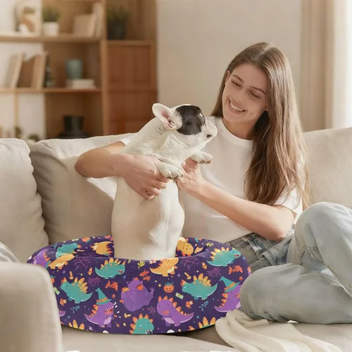 Vista 8 de Pet Dog Bed Calming Anti Anxiety Fluffy Cat Cave Bed for Extra Small Size Pets Sleeping XS Cute Dinosaur Cartoon Halloween Witch Spiders Web