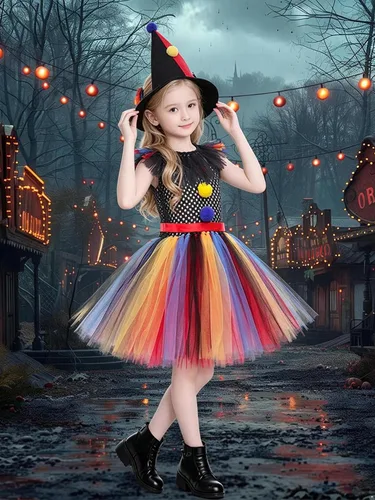 Vista 5 de Conjunto de bufón de espectáculo de payaso para niñas Colorido