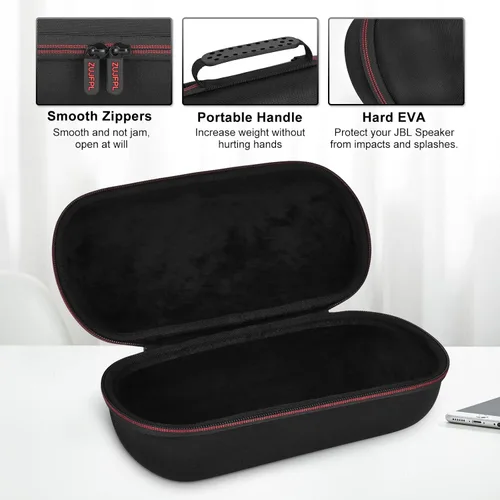 Vista 2 de Funda portátil para altavoz JBL Pulse 5, bolsa de transporte dura, funda de viaje impermeable con correa para el hombro y asa - negro