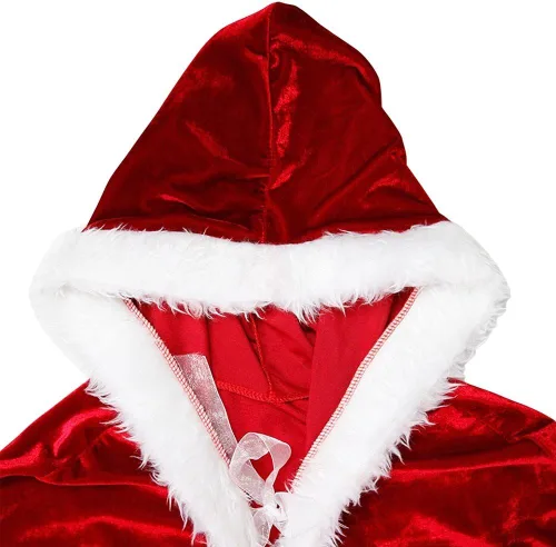 Vista 2 de Zuozee Disfraz de señora Papá Noel, disfraz de Navidad de Santa Claus, bata de terciopelo con capucha para mujer