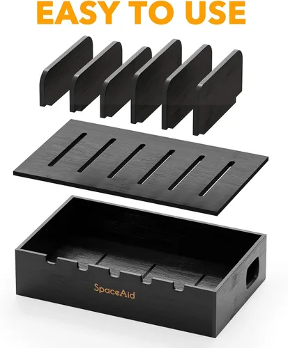 Vista 5 de Estación de carga SpaceAid de bambú para múltiples dispositivos, estaciones de acoplamiento para teléfono celular para múltiples laptops, tabletas