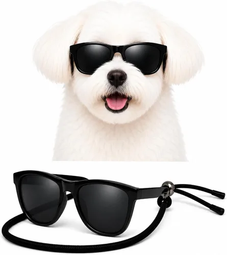 Vista 20 de G014 Retro 80s - Gafas de sol para perros y mascotas, taza de té, juguete de raza pequeña a mediana (12-25 libras, negro)