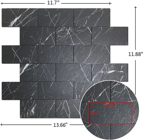 Vista 2 de Azulejos de metro de PVC para despegar y pegar, calcomanías de suelo con textura de piedra de alta gama, azulejos de pared autoadhesivos