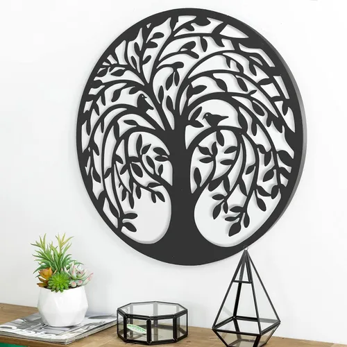 Vista 8 de Remenna Arte de pared de metal, árbol de la vida, decoración de pared de 23 pulgadas, árbol genealógico de metal, para colgar en la pared, Árbol