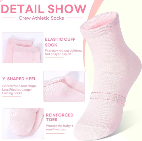 Vista 2 de Tphon Calcetines para niños pequeños, calcetines antideslizantes para niños y niñas, 12 pares de calcetines para niños de 6 meses a 10 años