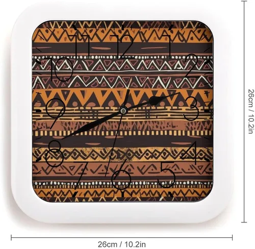 Vista 2 de 10" Square Modern Wall Clock,African Mud Cloth Tribal Print Kitchen Clocks Wall Battery Operated,Silent Non Ticking Unique Funny Cute Wall Clock for