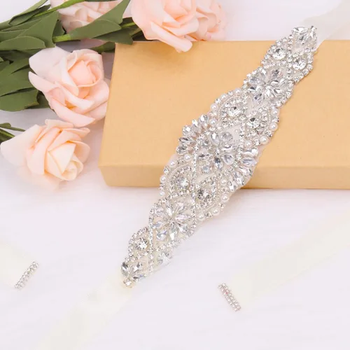 Vista 4 de Cinturón nupcial para mujer con diamantes de imitación para boda con perlas de cristal para vestidos y vestidos