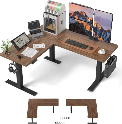 Vista 22 de FEZIBO - Escritorio de pie en forma de L de 63" x 55", altura ajustable, escritorio de computadora de esquina eléctrica de 63 pulgadas, escritorio