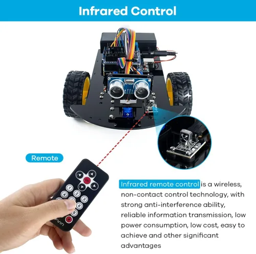Vista 2 de Kit de chasis de coche robot inteligente LAFVIN 2WD con módulo ultrasónico, placa R3, compatible con control remoto y Arduino IDE, kit de bricolaje
