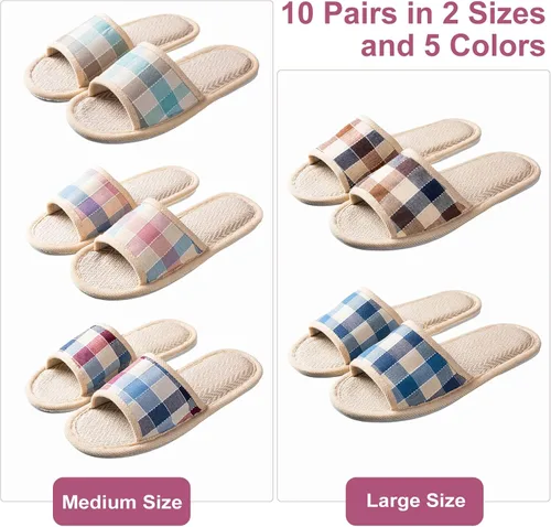 Vista 5 de Tessco for you 10 Pairs Washable House Slippers for Guests Open Toe Breathable Slippers Reusable Home Bedroom Hotel Family Travel Unisex Non Slip
