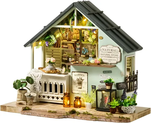 Vista 8 de Spilay DlY Kit de casa en miniatura, kit de casa de muñecas, kit de construcción de casa pequeña con caja de música, kit de casa de iniciatura