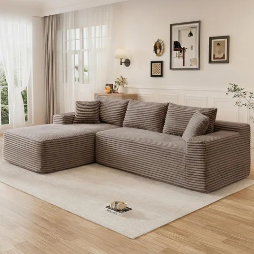 Vista 27 de Sofá modular sin hueso de 95 pulgadas, en forma de L con diván, tapicería de pana suave, asiento profundo, moderno y cómodo sofá para sala de estar