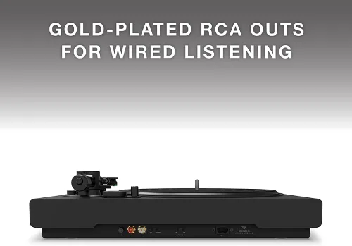 Vista 3 de Victrola Tocadiscos negros de alta resolución: aptX adaptativo, aptX HD, transmisión Bluetooth, salida RCA con cable, brazo de aluminio (negro)