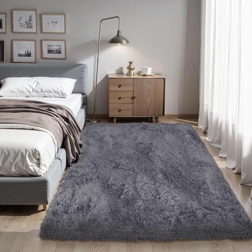 Vista 43 de KICHOWUA - Tapete grueso y esponjoso de 3 x 5 pies, color negro, ultrasuave, lavable, antideslizante, acogedor y peludo, para sala, dormitorio