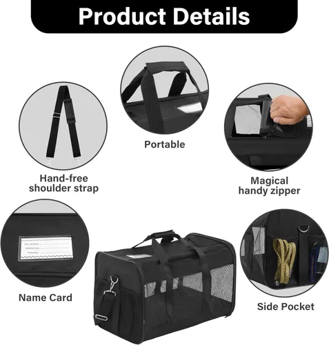 Vista 4 de FluffyDream Transportador de viaje para mascotas, bolsa portátil de lados suaves para gatos, perros pequeños, gatitos o cachorros de 17 libras