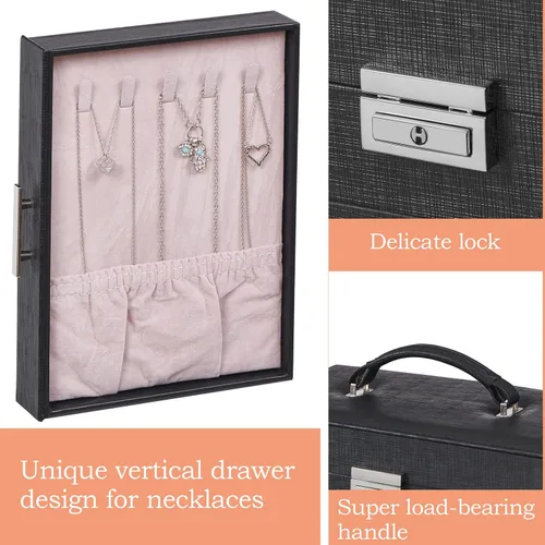 Vista 6 de ANWBROAD UJJB008B - Caja organizadora de joyas de 6 niveles con cerradura de espejo, soporte de joyería para aretes, anillos, pulseras, organizador
