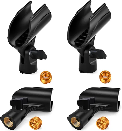 Vista 8 de 2 piezas de clip universal para micrófono, soporte ajustable para clip de micrófono para soporte de micrófono, viene con adaptador de tornillo macho