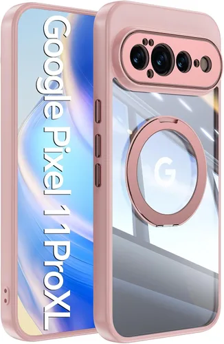 Vista 47 de 【Soporte magnético giratorio de 360°】 Funda para Google Pixel 9 【Compatible con MagSafe y Pixelsnap】 Funda con soporte de anillo 【Cristal Negro