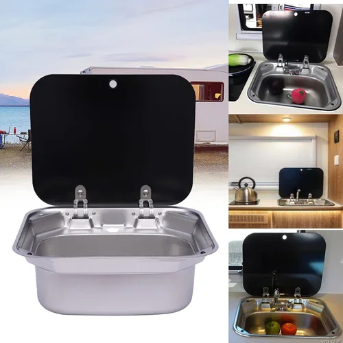Vista 7 de Fregadero de cocina y bar de 17 pulgadas de montaje inferior para autocaravana, estación de trabajo, cuenco individual, lavabo para lavado de manos
