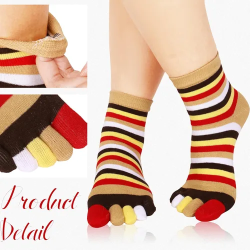 Vista 2 de Xtinmee 12 pares de calcetines de dedo completo arco iris, calcetines de algodón con dedos separados, calcetines de rayas para mujer