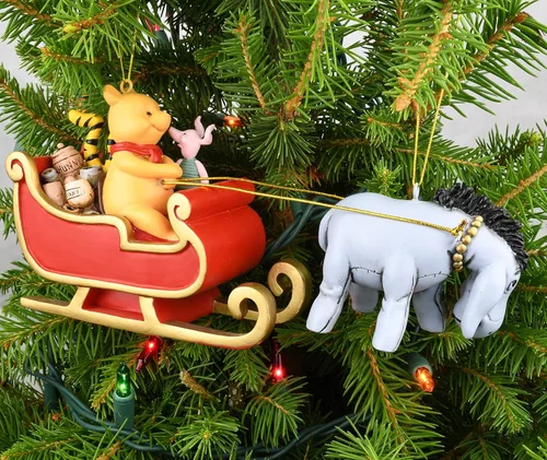 Vista 3 de Tree Buddees Winne The Pooh - Trineo de Papá Noel con Eeyore y Piglet, 2 piezas de decoración grande de Navidad
