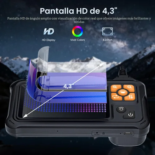 Vista 2 de SKYBASIC Cámara Endoscopio Industrial Boroscopio con Luz, 4.3'' HD Digital Portátil Impermeable Herramientas de Alcantarillado Cámara de Inspección