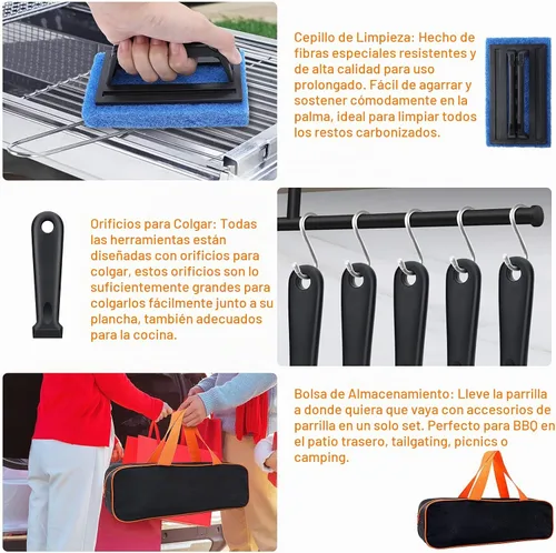 Vista 5 de Blackstone Kit de accesorios para parrilla, 16 piezas de accesorios de parrilla plana para Blackstone y chef de campamento con espátula, raspador