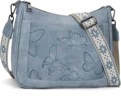 Vista 7 de Bolsos cruzados para mujer, modernos, de cuero vegano, tamaño mediano, estilo hobo mariposa, bolsos al hombro para mujer